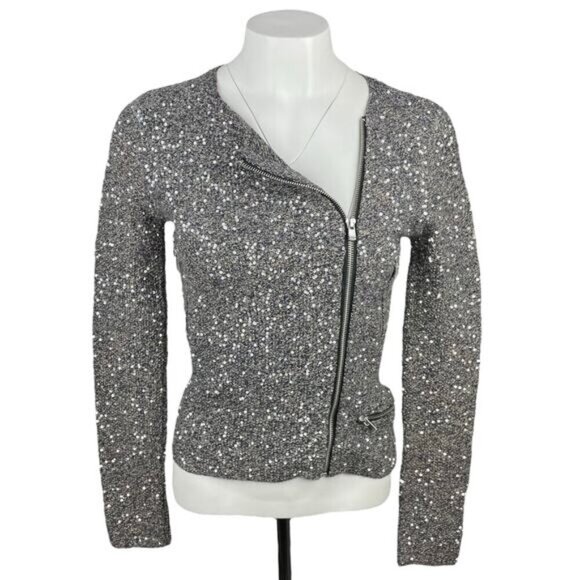 MAJE Brode Zip Shimmering Sequins Knitted Cardigan Sz Small - Picture 1 of 9